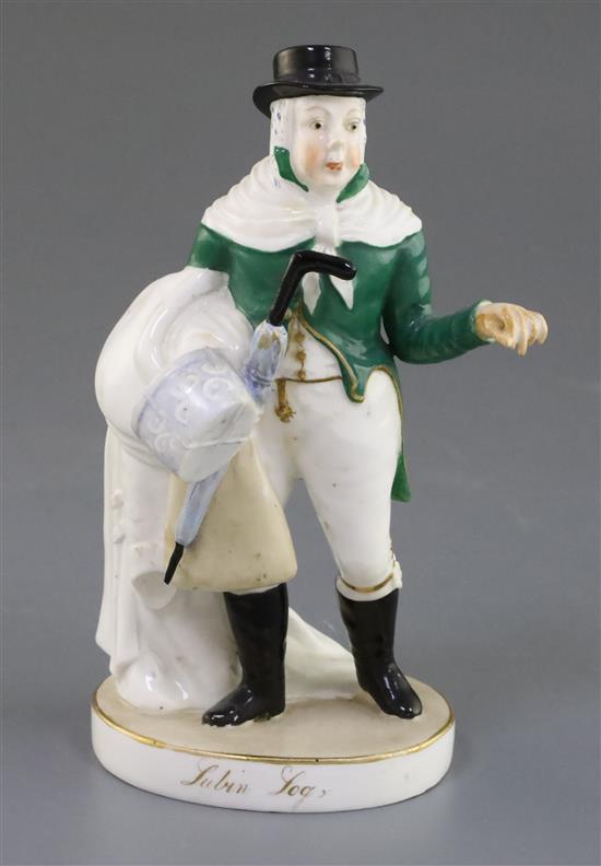 A Rockingham porcelain figure of John Liston as Lubin Log, c.1830, H.17cm, restoration to umbrella handle and left hand